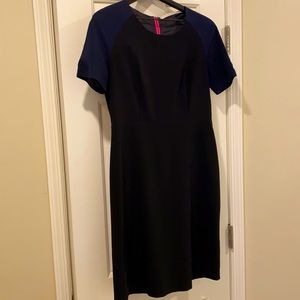 Black Dress with Navy and Pink Detailing